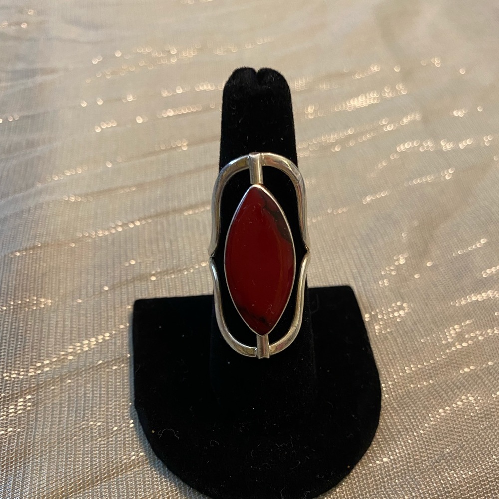 Carnelian/ abalone ring. Size 8. Sterling silver